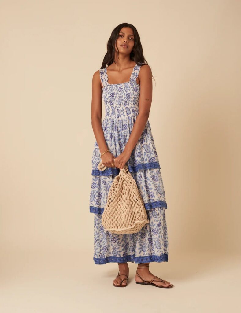 Woodblock Printed Tiered Rowan Midi Dress Full Size Image 1
