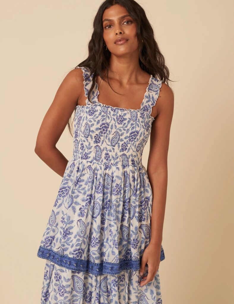 Woodblock Printed Tiered Rowan Midi Dress Full Size Image 2