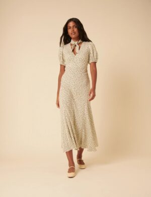 NOBODY'S CHILD Ditsy Floral Tie Neck Sadie Midi Dress