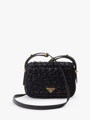 PRADA Brand-Embroidered Crochet and Leather Shoulder Bag