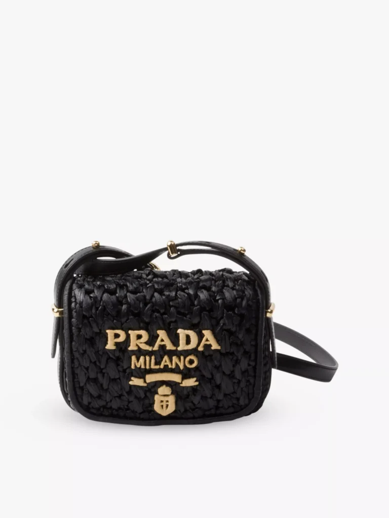 Brand-Embroidered Crochet and Leather Shoulder Bag Full Size Image 4