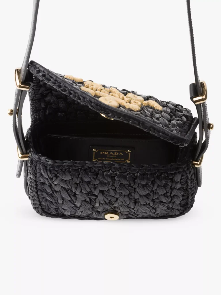 Brand-Embroidered Crochet and Leather Shoulder Bag Full Size Image 2