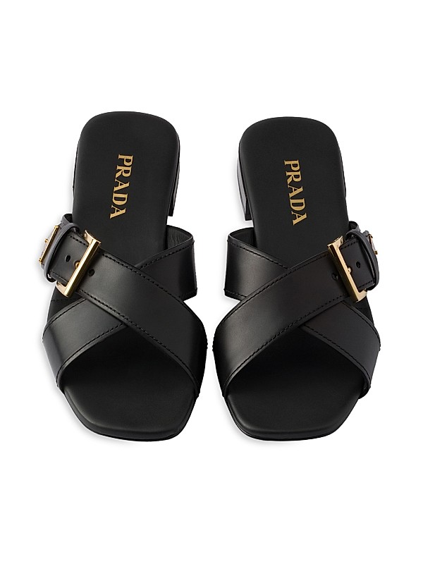 Leather Crisscross Slides with Buckle Full Size Image 2