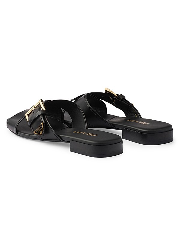 Leather Crisscross Slides with Buckle Full Size Image 3