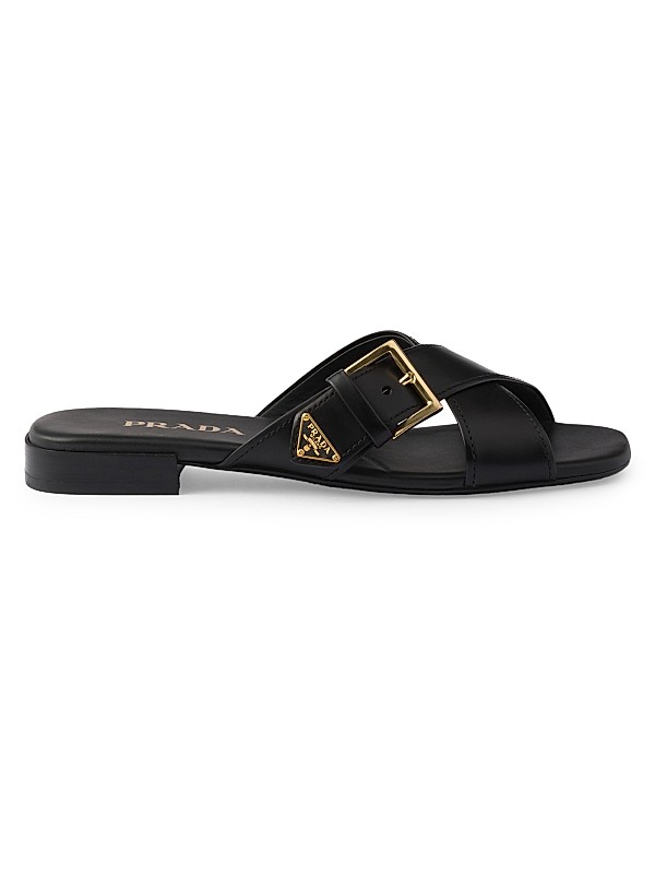 Leather Crisscross Slides with Buckle Full Size Image 1