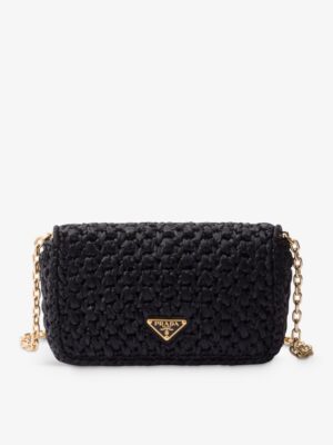PRADA Logo-Plaque Raffia-Effect Woven Shoulder Bag