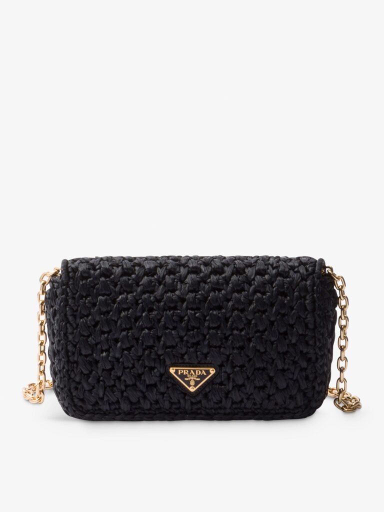 Logo-Plaque Raffia-Effect Woven Shoulder Bag Full Size Image 1