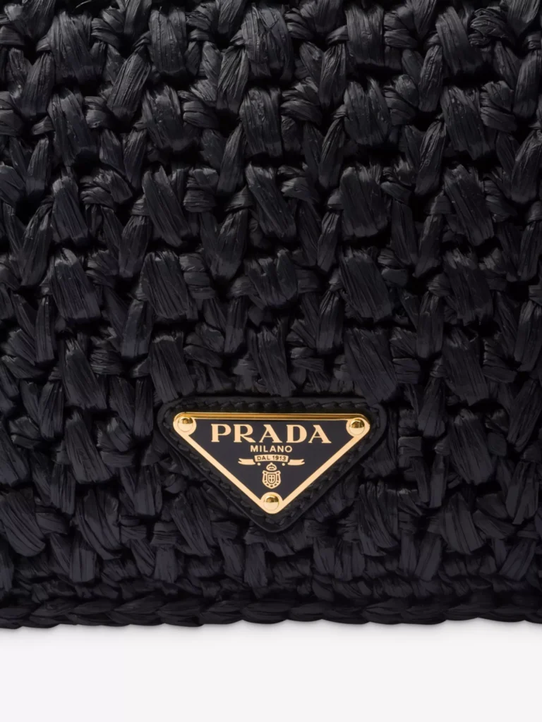 Logo-Plaque Raffia-Effect Woven Shoulder Bag Full Size Image 2