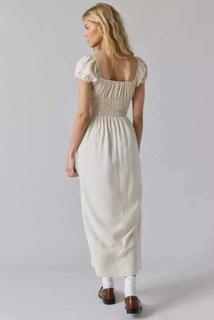 Linen Smocked Milkmaid Midi Dress Full Size Image 3