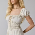 Linen Smocked Milkmaid Midi Dress Thumbnail 2