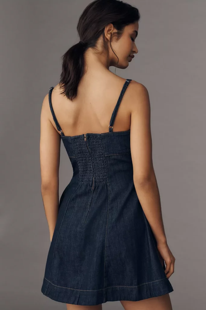 Aviana Sleeveless Sweetheart Denim A-Line Mini Dress Full Size Image 3