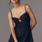 Aviana Sleeveless Sweetheart Denim A-Line Mini Dress Thumbnail 4