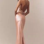 Everly Halter Lace-Trim Satin Maxi Dress Thumbnail 4