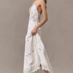 Leilani Linen Blend V-Neck Tiered Lace Midi Dress Thumbnail 2