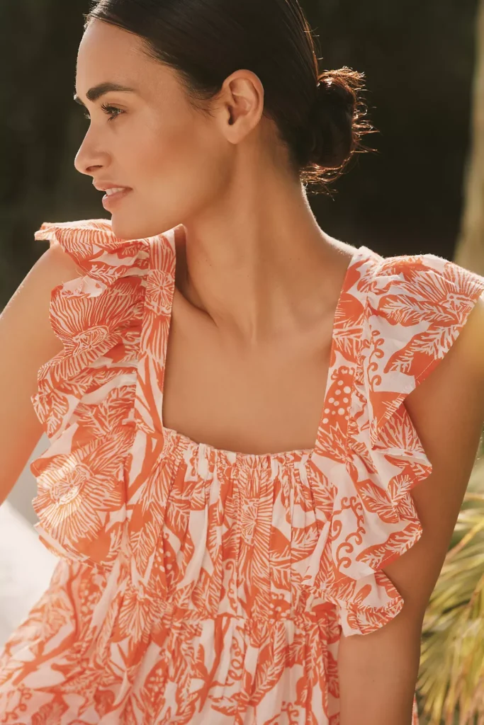 Cotton Flutter-Sleeve Midi Dress Full Size Image 4