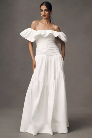 SHONA JOY Maiori Off-The-Shoulder Ruched Maxi Dress