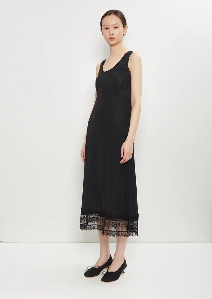 Satin Lace Trim Slip Dress Full Size Image 4