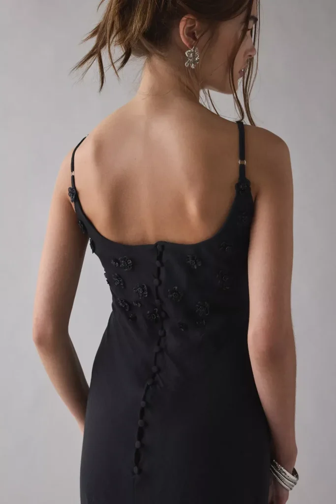 Forget Me Not Beaded Floral Appliqué Asymmetric Midi Dress Full Size Image 3