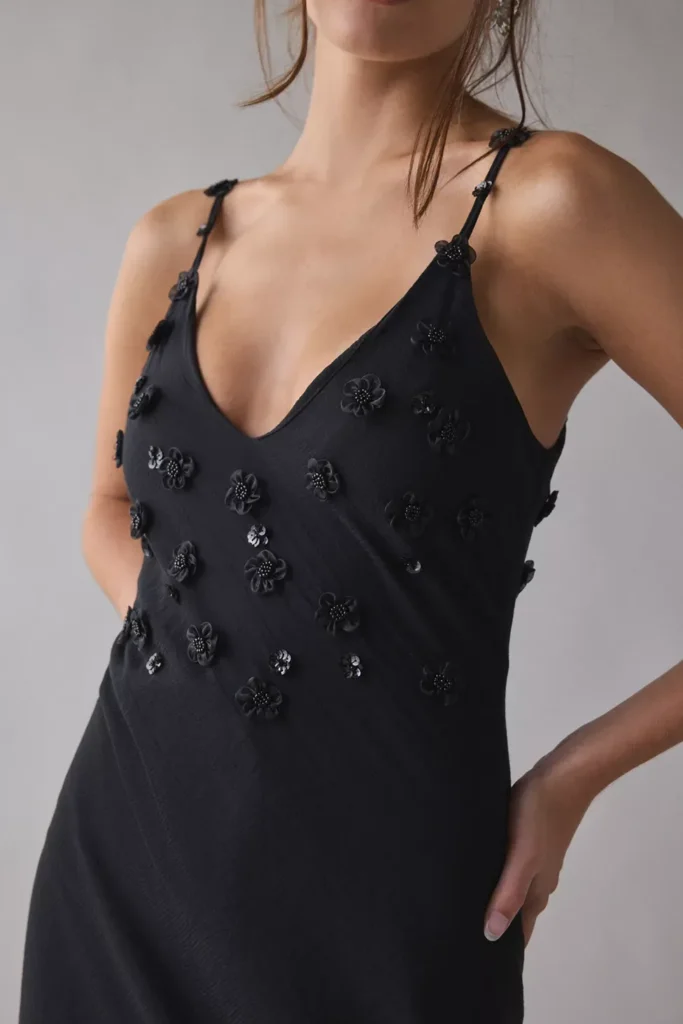 Forget Me Not Beaded Floral Appliqué Asymmetric Midi Dress Full Size Image 4