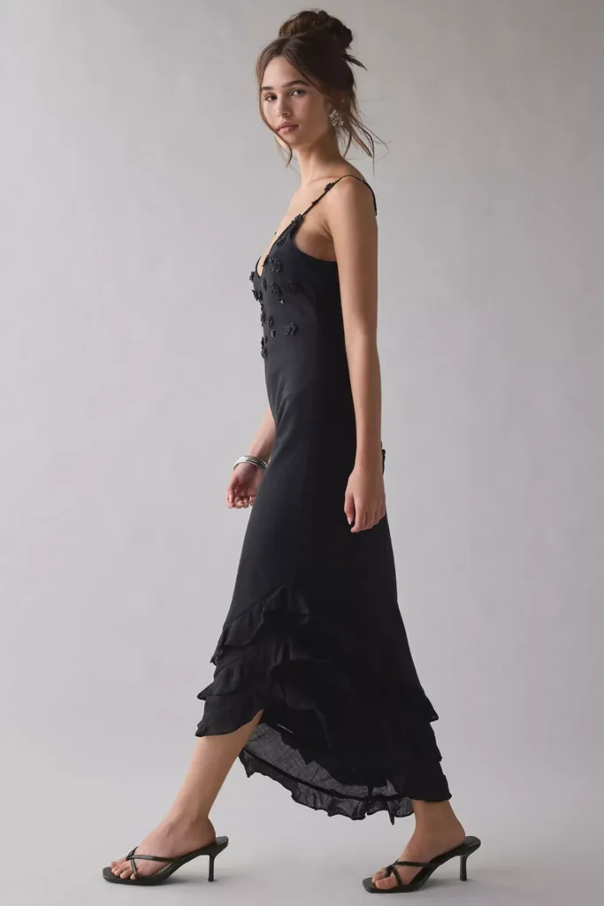 Forget Me Not Beaded Floral Appliqué Asymmetric Midi Dress Full Size Image 5