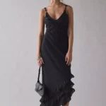 Forget Me Not Beaded Floral Appliqué Asymmetric Midi Dress Thumbnail 1