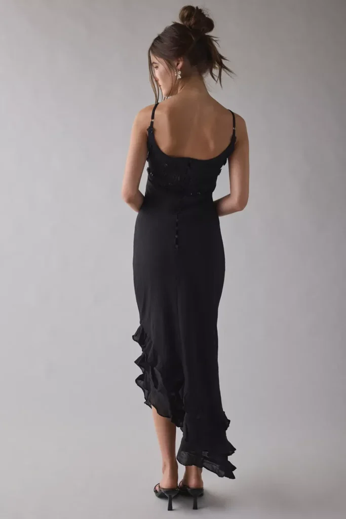 Forget Me Not Beaded Floral Appliqué Asymmetric Midi Dress Full Size Image 2