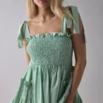 Grassland Bow-Tie Strap Shirred Midi Dress Thumbnail 2