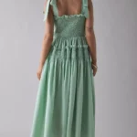 Grassland Bow-Tie Strap Shirred Midi Dress Thumbnail 4