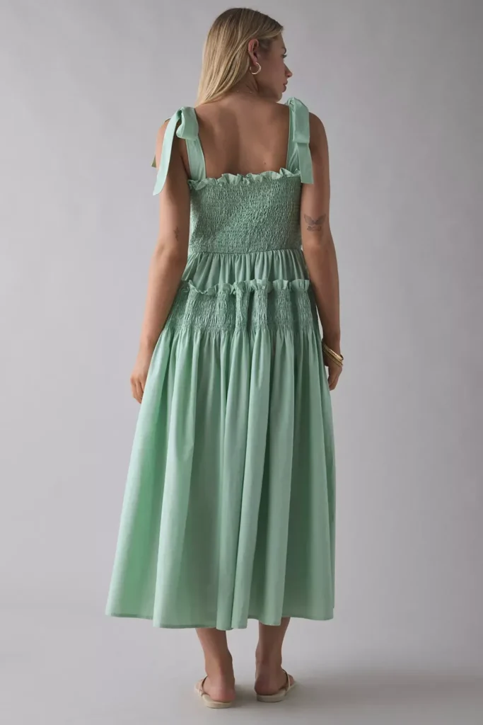 Grassland Bow-Tie Strap Shirred Midi Dress Full Size Image 4