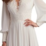 Ruffle Pleated Long Sleeve Chiffon Gown Thumbnail 4