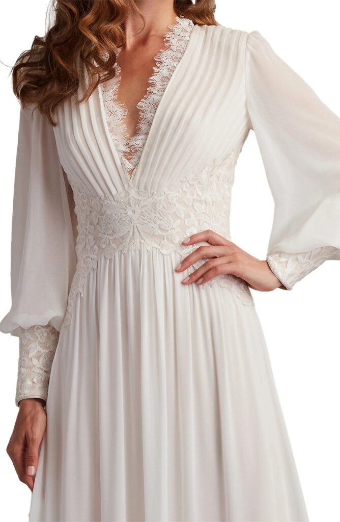 Ruffle Pleated Long Sleeve Chiffon Gown Full Size Image 4
