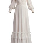 Ruffle Pleated Long Sleeve Chiffon Gown Thumbnail 6