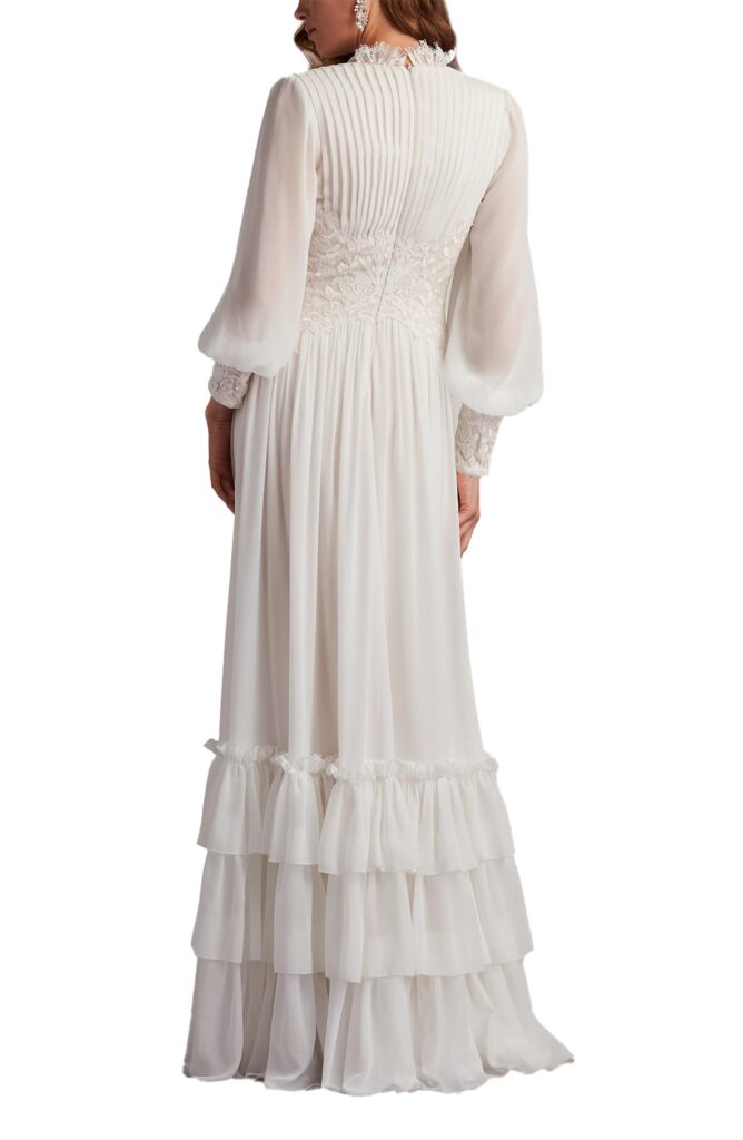 Ruffle Pleated Long Sleeve Chiffon Gown Full Size Image 5