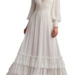 Ruffle Pleated Long Sleeve Chiffon Gown Thumbnail 3