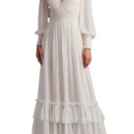 Ruffle Pleated Long Sleeve Chiffon Gown Thumbnail 1