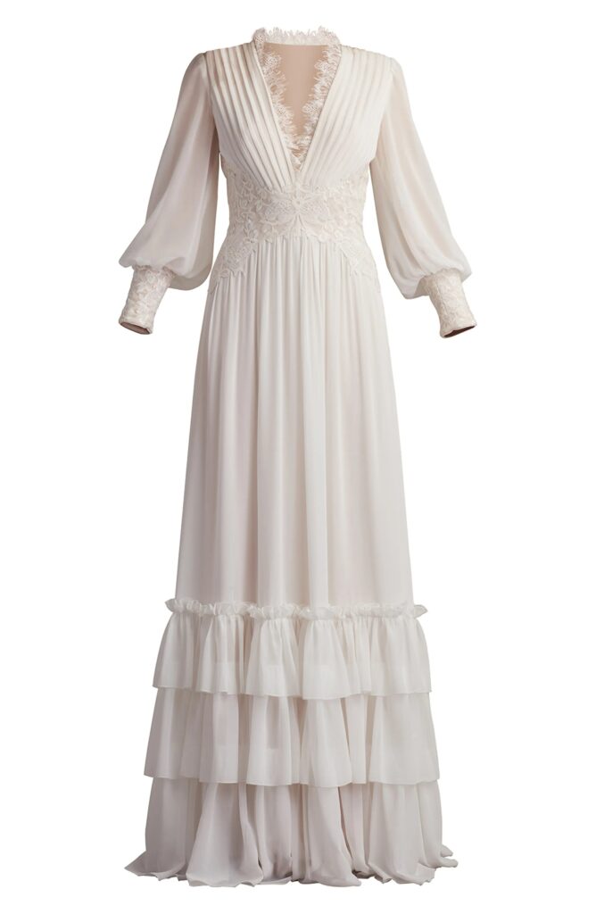 Ruffle Pleated Long Sleeve Chiffon Gown Full Size Image 6