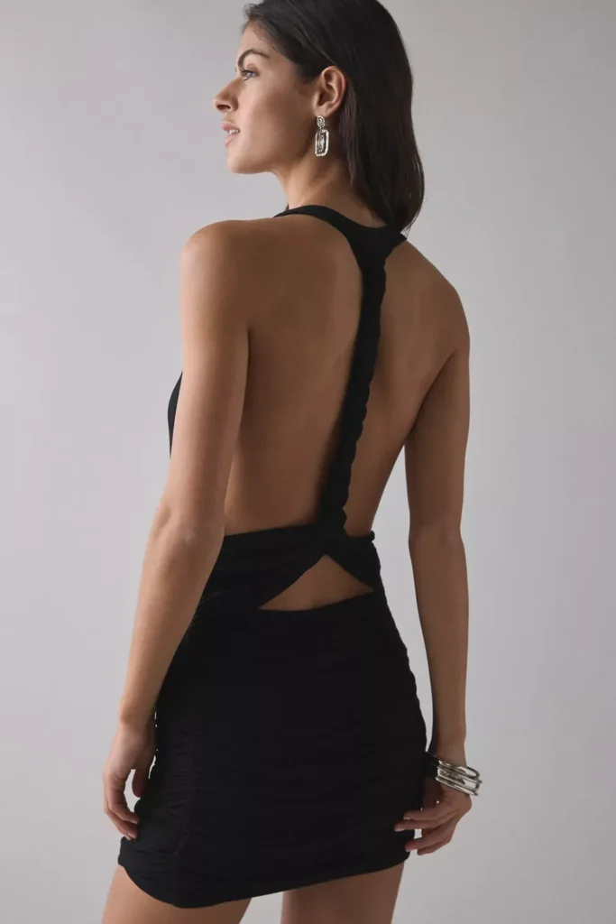 Backstage Cowl Twist-Back Cutout Mini Dress Full Size Image 2