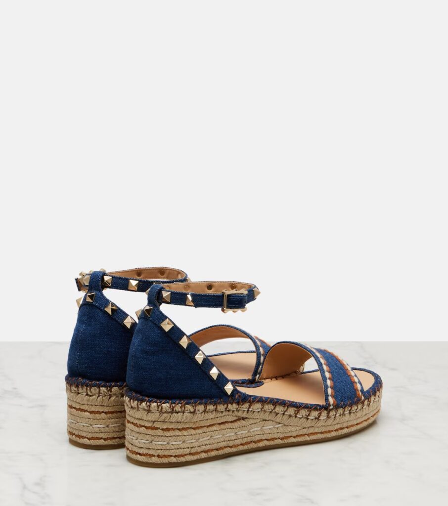 Rockstud Double Denim Espadrille Sandals Full Size Image 4