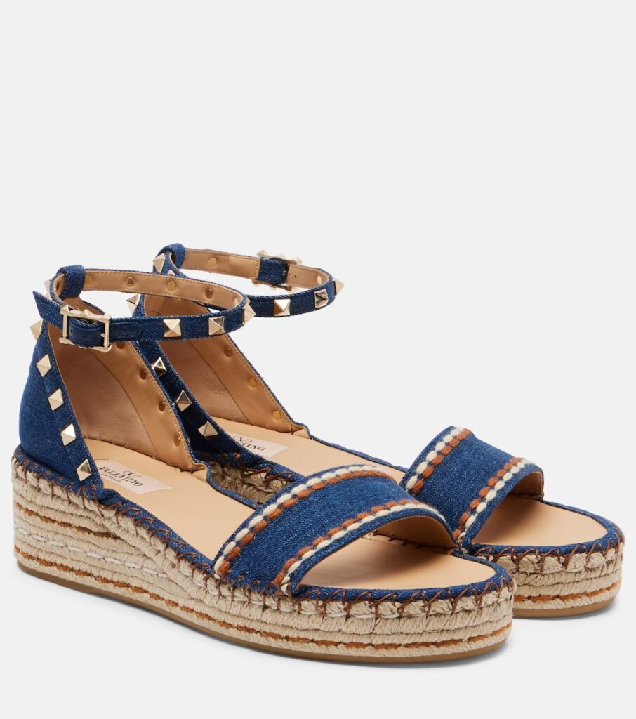 Rockstud Double Denim Espadrille Sandals Full Size Image 5