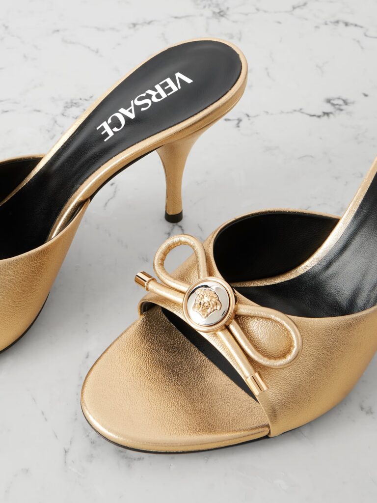 Opera Embellished Metallic Textured-Leather Mules Full Size Image 3
