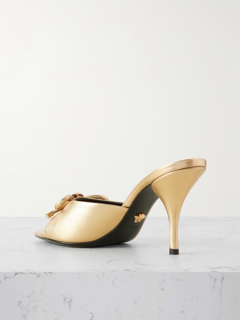 Opera Embellished Metallic Textured-Leather Mules Full Size Image 4