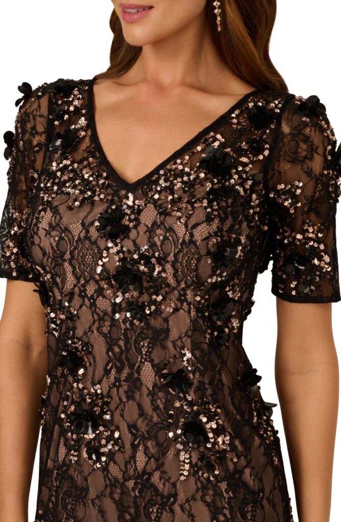Beaded Lace Sheath Cocktail Dress Full Size Image 3