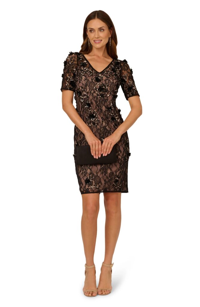 Beaded Lace Sheath Cocktail Dress Full Size Image 5