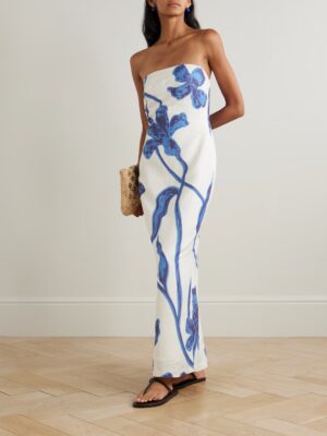 ANDRES OTALORA Nosso Amor Strapless Floral-Print Linen Maxi Dress