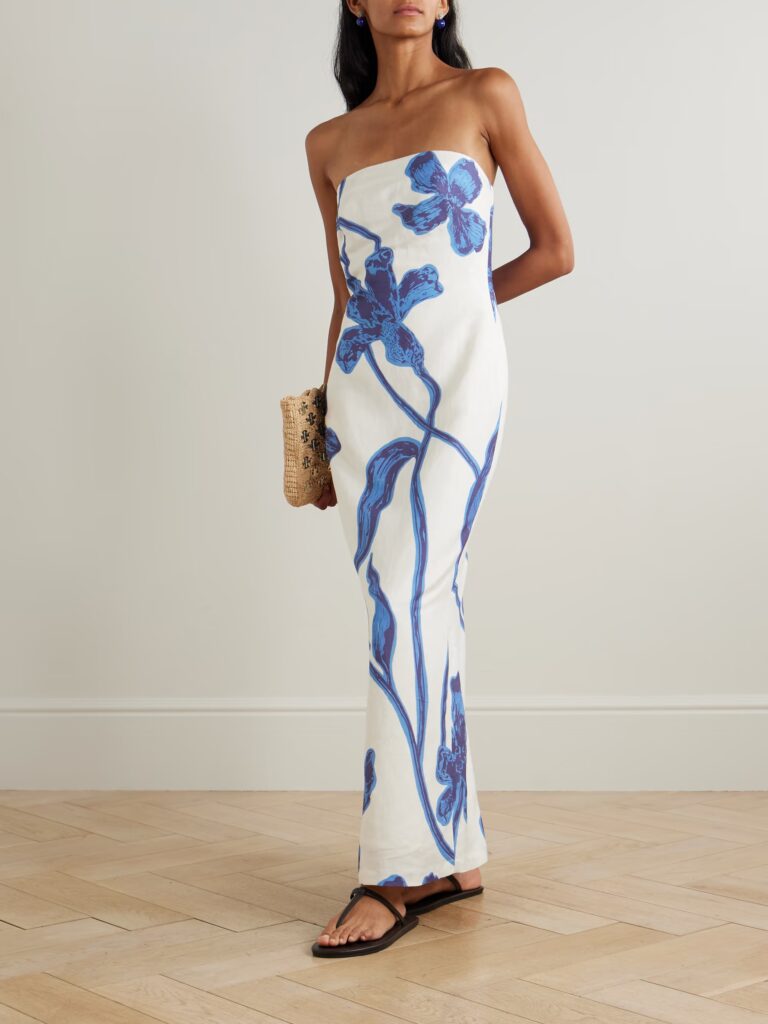Nosso Amor Strapless Floral-Print Linen Maxi Dress Full Size Image 1