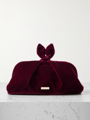 AQUAZZURA Bow Tie Pleated Velvet Clutch