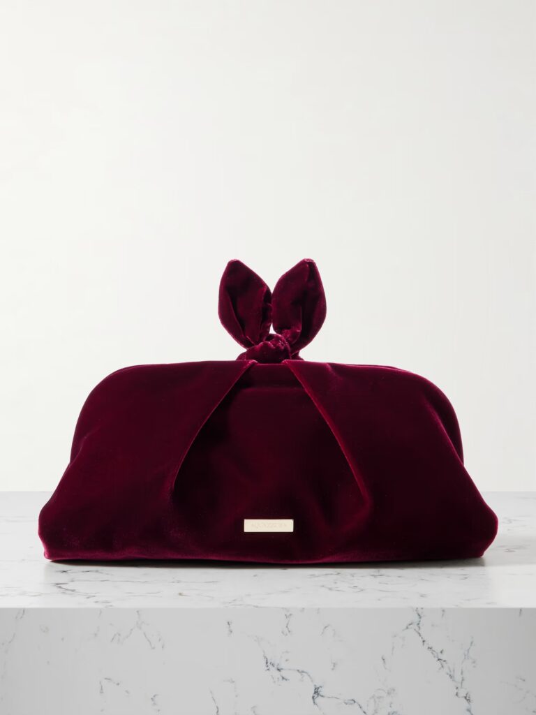 Bow Tie Pleated Velvet Clutch Full Size Image 1