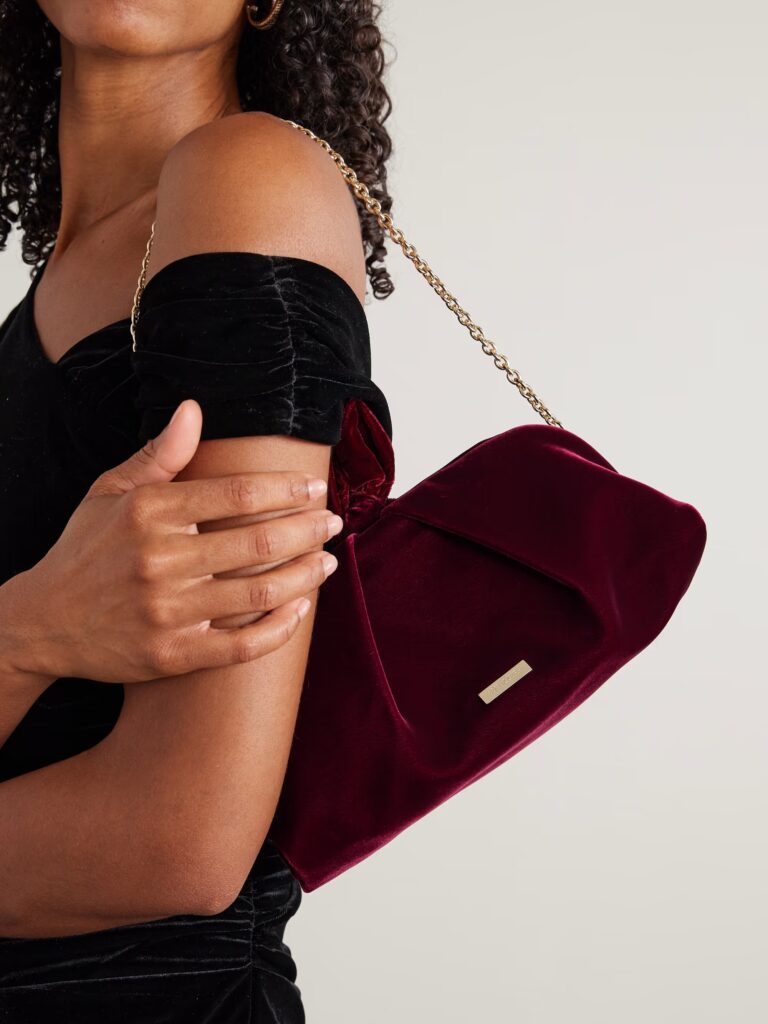 Bow Tie Pleated Velvet Clutch Full Size Image 4