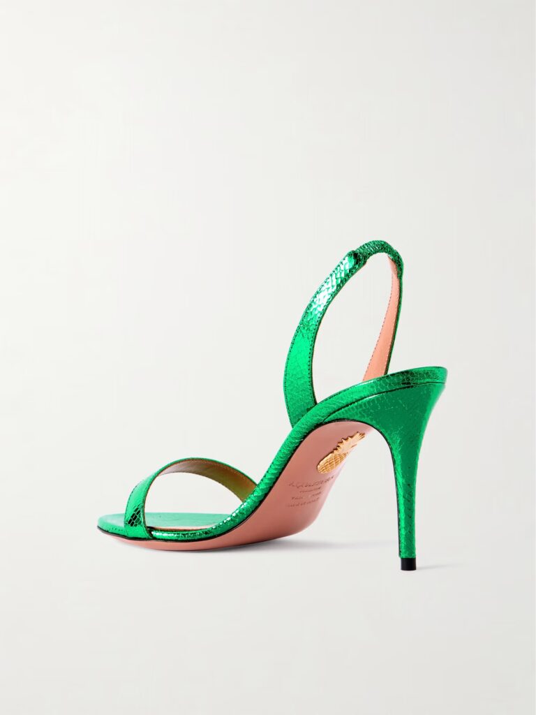 So Nude 85 Metallic Snake-effect Leather Slingback Sandals Full Size Image 3