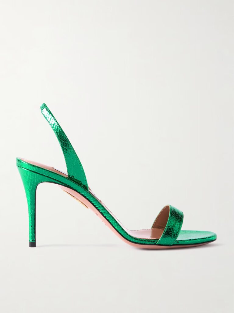 So Nude 85 Metallic Snake-effect Leather Slingback Sandals Full Size Image 1